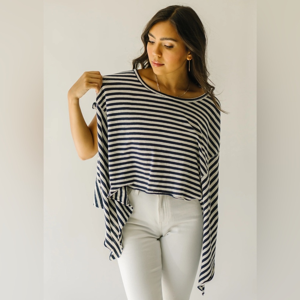 š»šFREE PEOPLE WE THE FREE Striped Angel Tee-Navy Combo-Size Medium - Picture 10 of 14